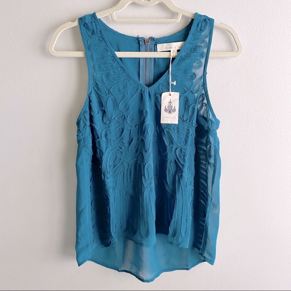 Chandi & Lia Embroidered Teal Tank Top
